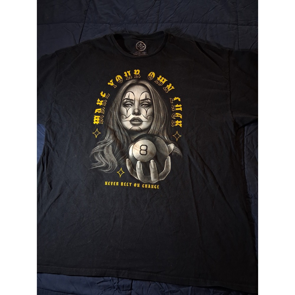 D&M Make Your Own Luck 8-Ball Clown Graphic T-Shirt Mens 2XL Black Short Sleeve